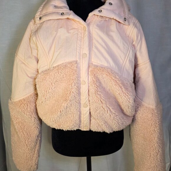 🧥 Free People XS Pink Sherpa Puffer Jacket - Picture 1 of 8